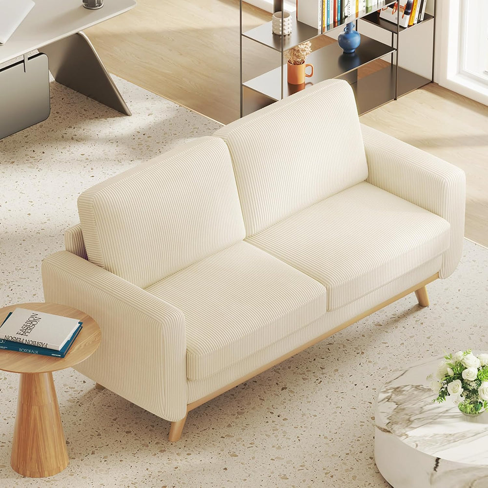 Vesgantti 68" Loveseat Sofa Beige, Comfy Corduroy Couch with Spring Cush...