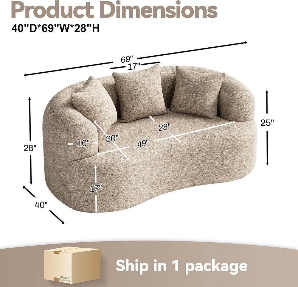 ONEMMLION 69" Modern Curved Loveseat Sofa for Living Room, Light Brown