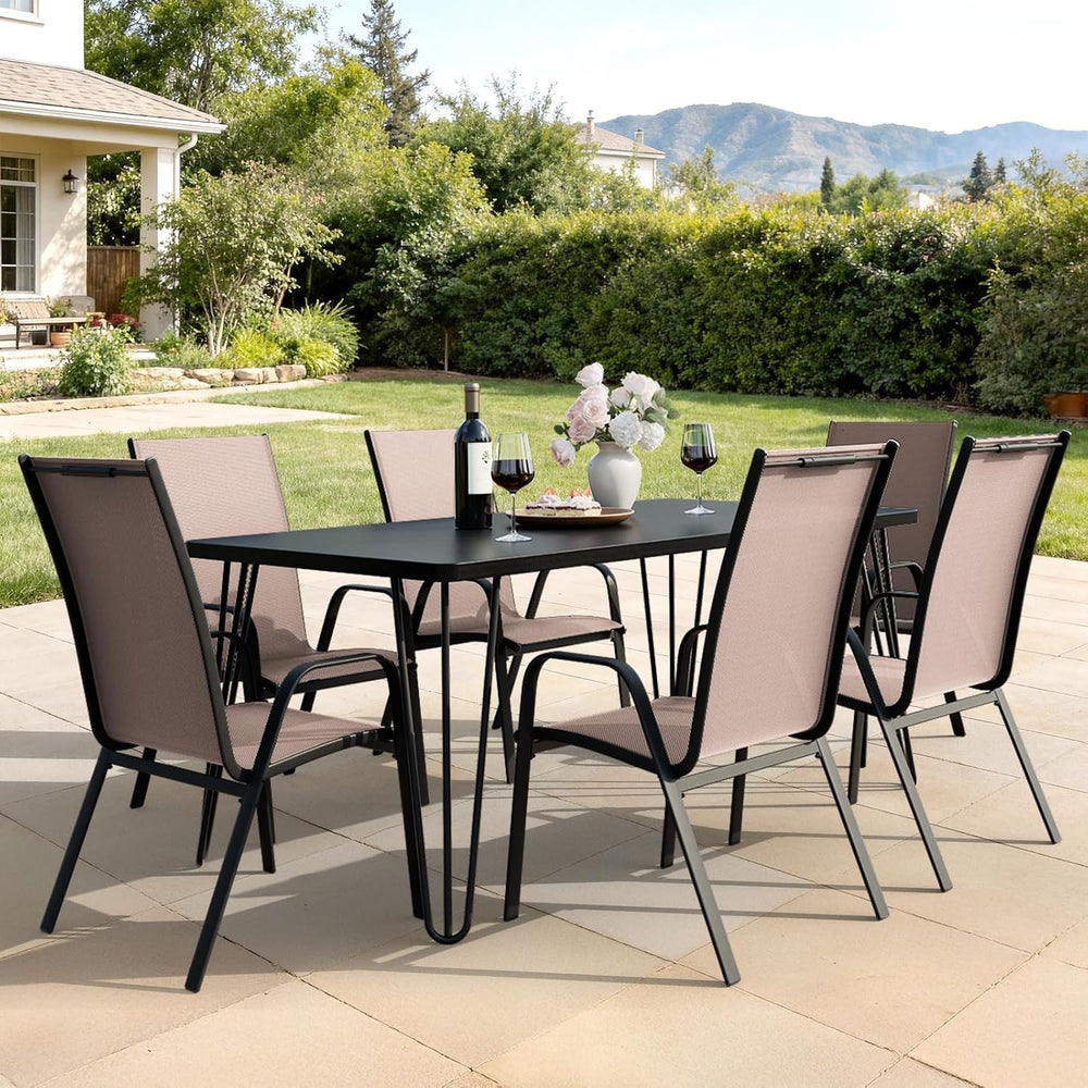 JEAREY Patio Dining Chairs Set of 6, Stackable Outdoor Chairs, Coffee