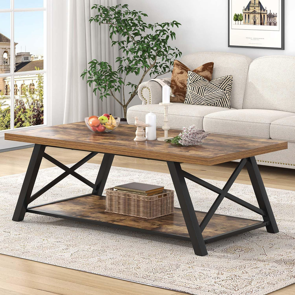 EXCEFUR Modern Coffee Table, Wood and Metal Living Room Center Table with Sto...