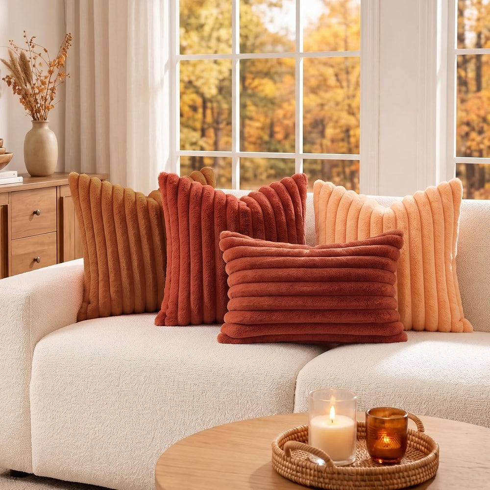 decorUhome Fall Faux Fur Throw Pillow Covers 24x24 Set of 2 Light Rust