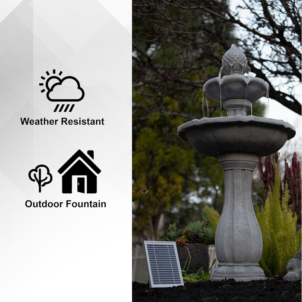 Xbrand 44" H 2-Tier Solar Outdoor Water Fountain with Auto-Shut Off Pump...
