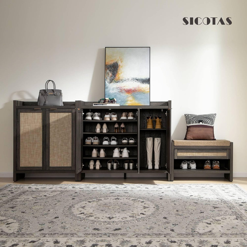 SICOTAS Shoe Storage Cabinet, 30 Pairs Rattan Shoe Cabinet for Entryway