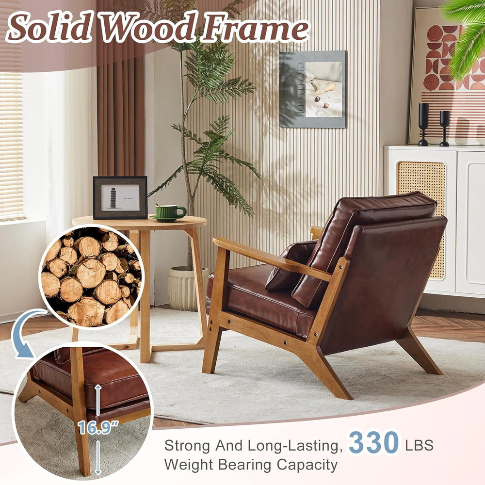 VINGLI Solid Wood Wide Armrests Accent Chair,Upholstered Mid Century Modern C...