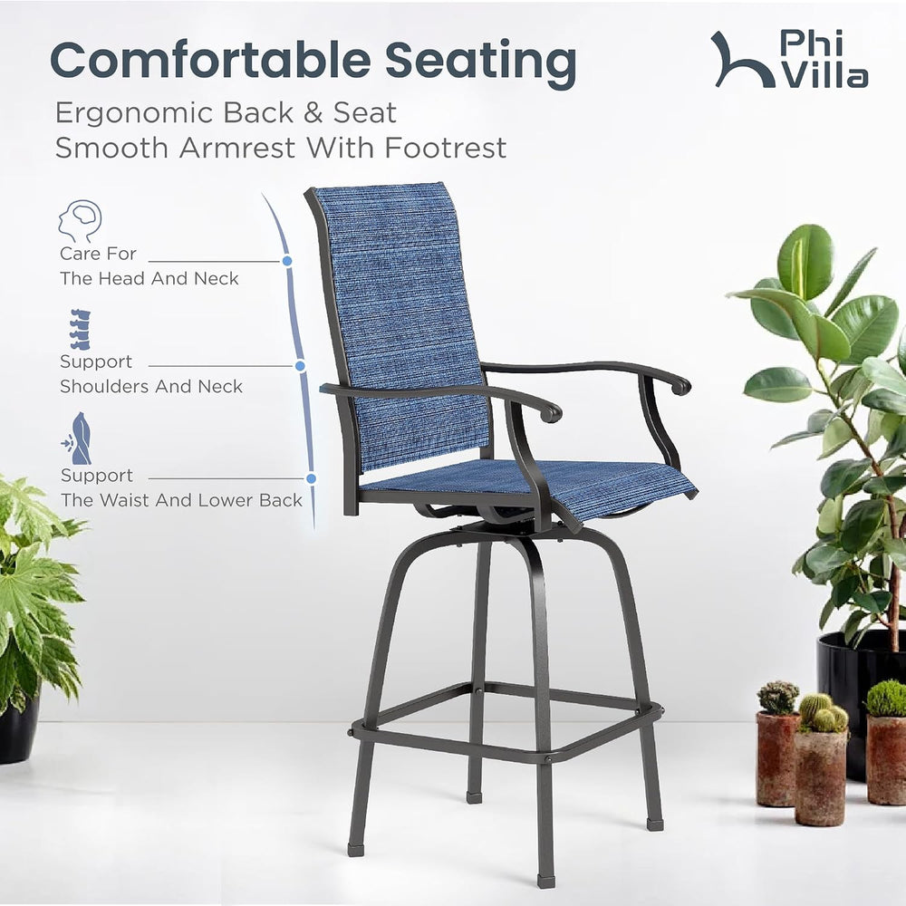 PHI VILLA 3 Piece Outdoor Swivel Bar Stools Set, Bar Height Patio Set
