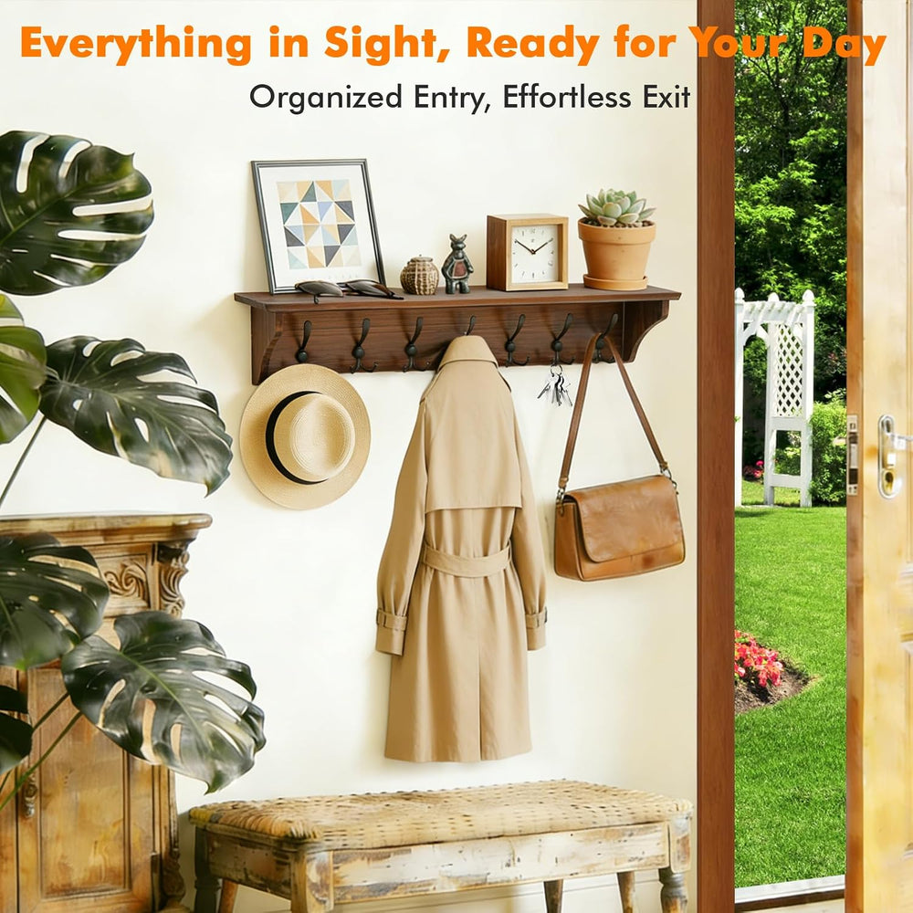 Felibeaco 33" Coat Rack with Shelf Wall Mount, 7 Triple-Hooks,Pre-Assembled