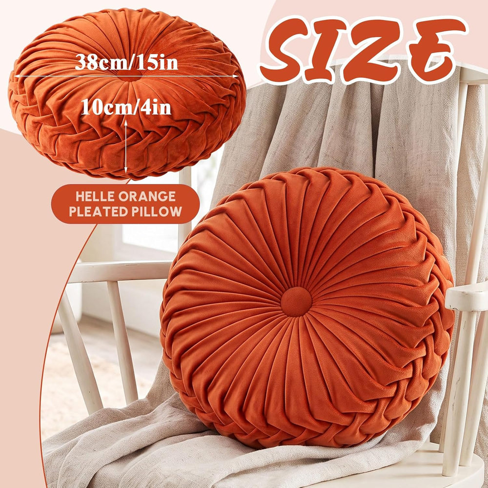 Drydiet 2 Pcs Round Throw Velvet Pillow (Rust, 15'')