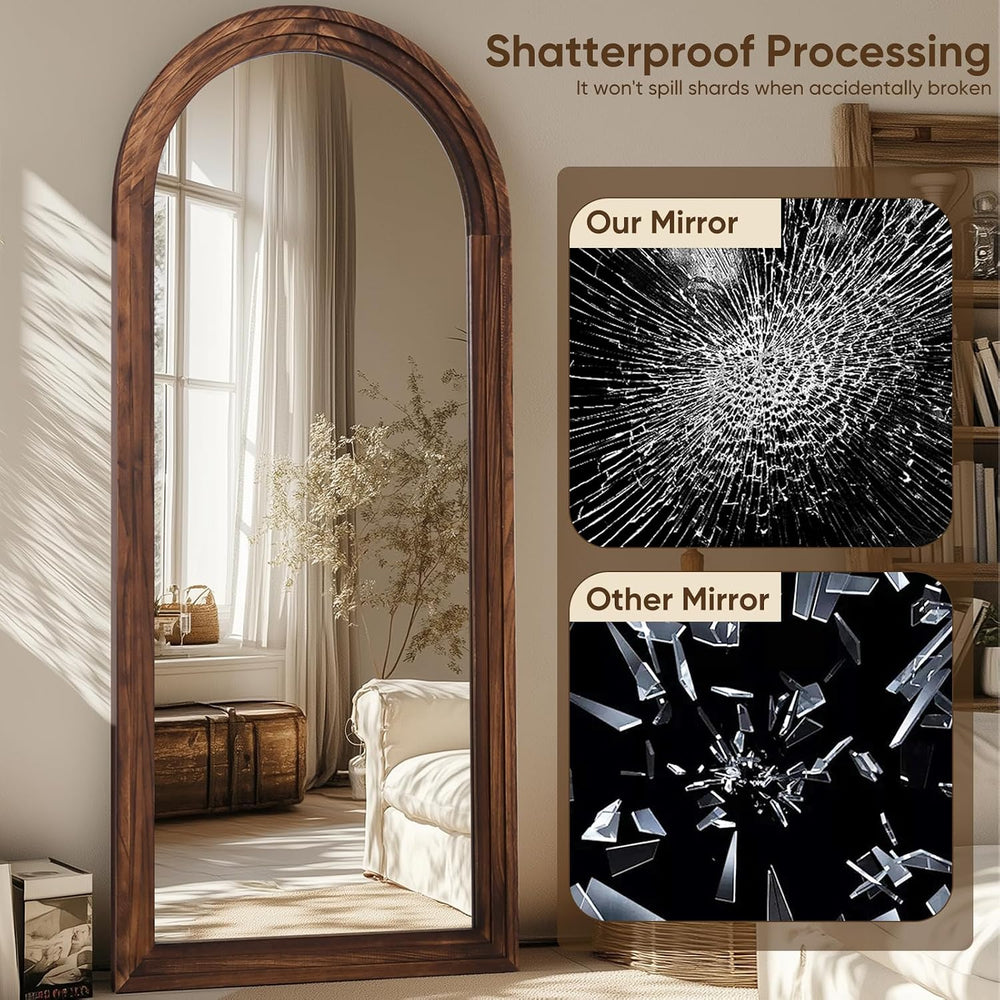 Full Length Mirror 71"x32", Arched Solid Wood Frame with Stand