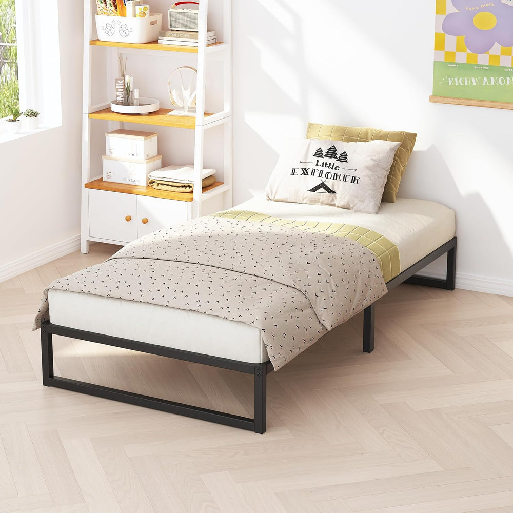 Richwanone 8 Inch Twin Bed Frames Heavy Duty Metal Platform Bed, Black