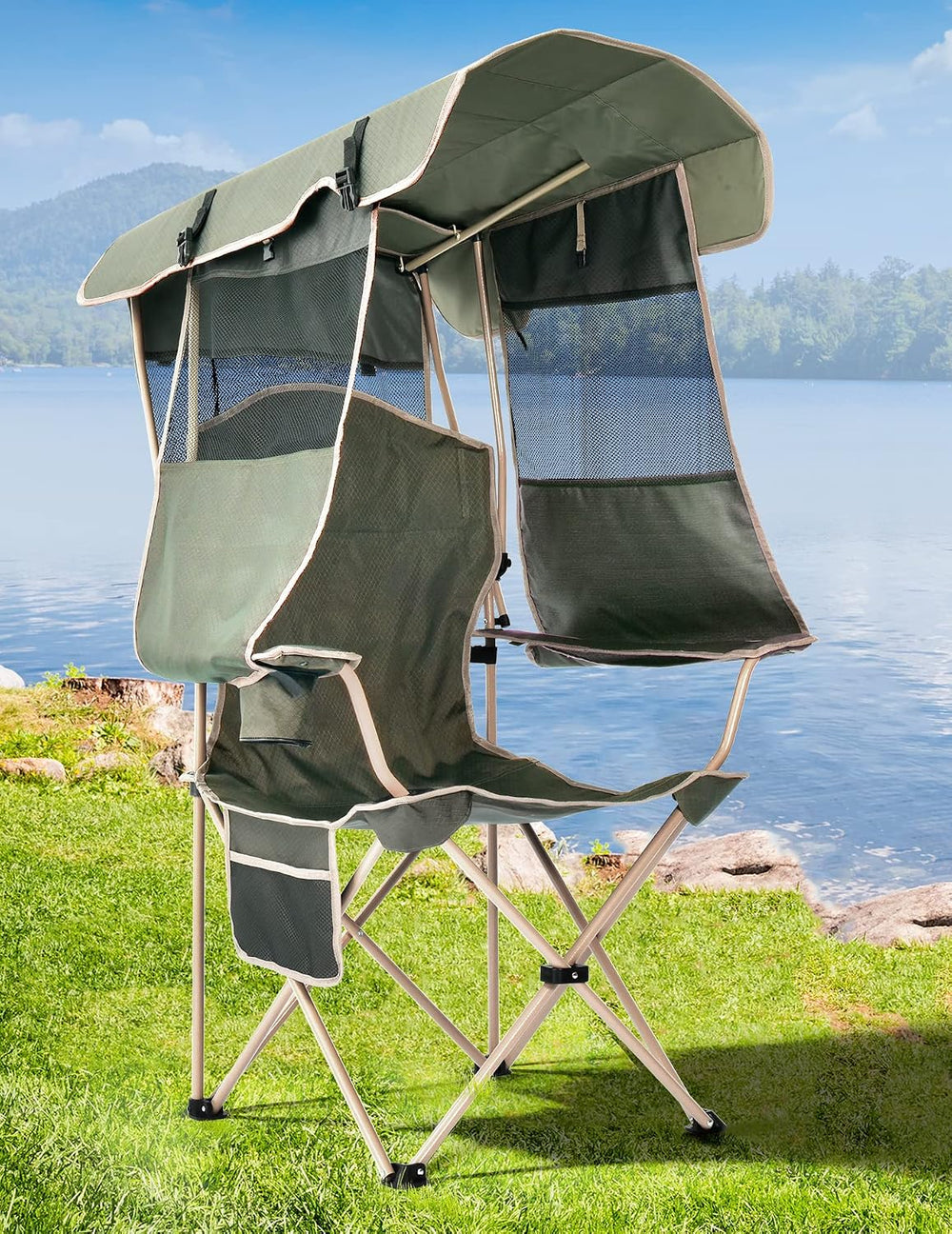 Docusvect Camping Chair with Canopy Shade - Canopy is the Backpack