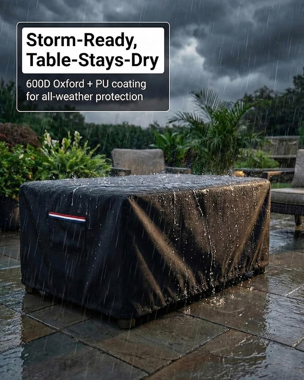 Waterproof Rectangular Patio Coffee Table Cover, 600D Heavy Duty Outdoor Furn...