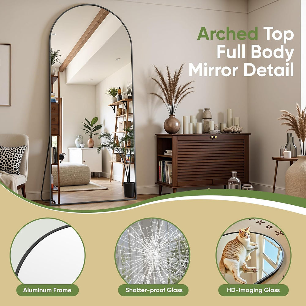 58"x20" Arched Over-the-Door Full Length Mirror, Black
