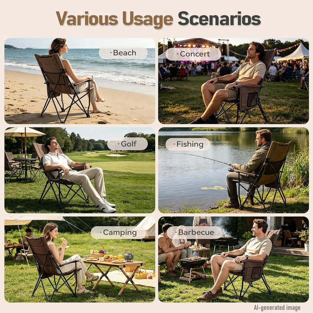 Folding Camping Chair, High Back Padded Portable Camp Chair with Storage Bag,...