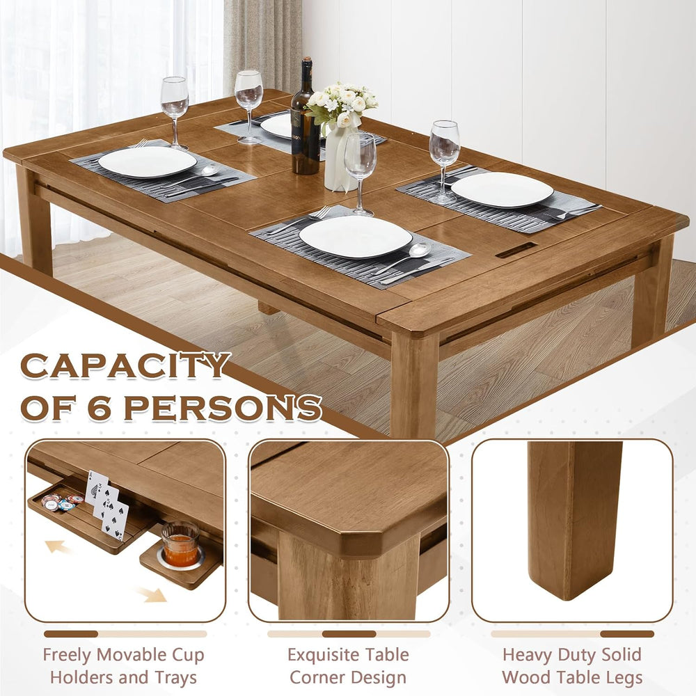 63"x39" Board Game Table with Removable Top Solid Wood Dining/Gamin...