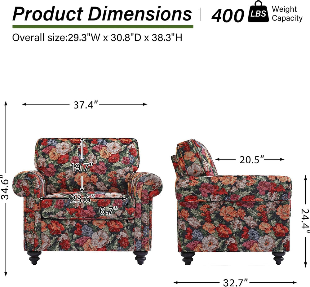 Folral Accent Chair, Comfy Reading Armchair, Black