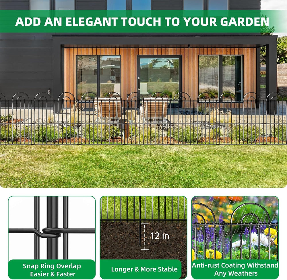 25 Panels No Dig Decorative Garden Fence, 32in(H) X 50ft(L) Tall Dog Fence Ou...