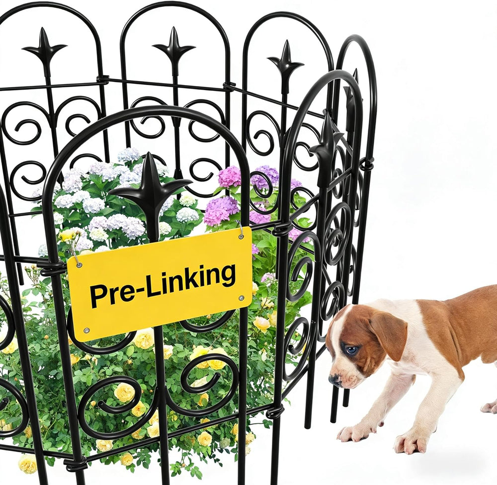 AMAGABELI 8 Panels 32in(H)ร10ft(L) Decorative Garden Fence No Dig Rustproof M...