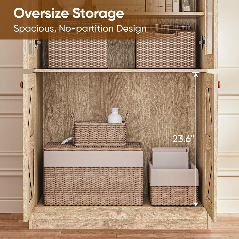 Vyre 71" Tall Farmhouse Bookshelves with Glass Doors, Brown Large Modula...