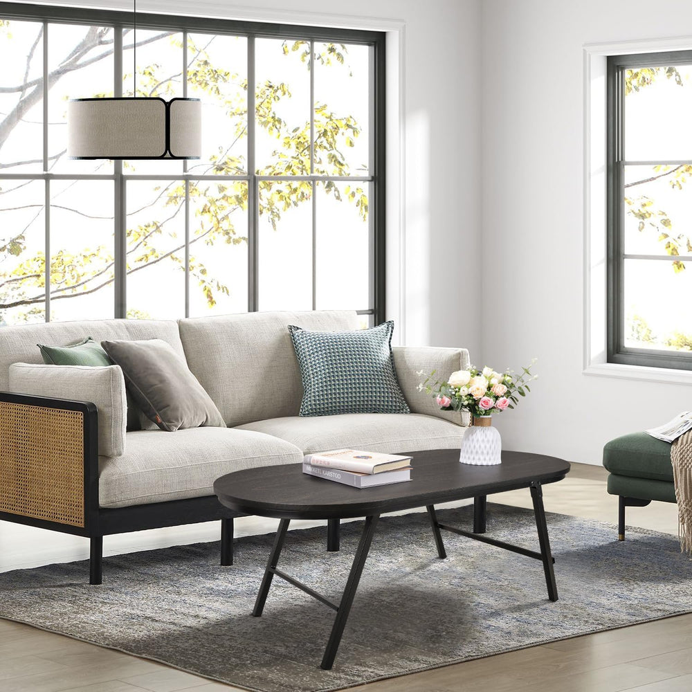 Small Oval Coffee Table Wood and Metal Folding Low Coffee Tables with Safety ...