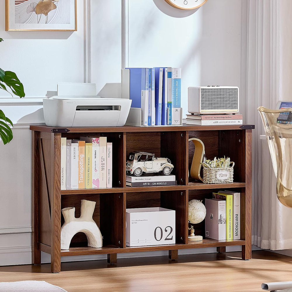 Joaxswe Farmhouse 6 Cube Book Shelf, Wood 3 Tier Storage Organizer Bookshelf,...