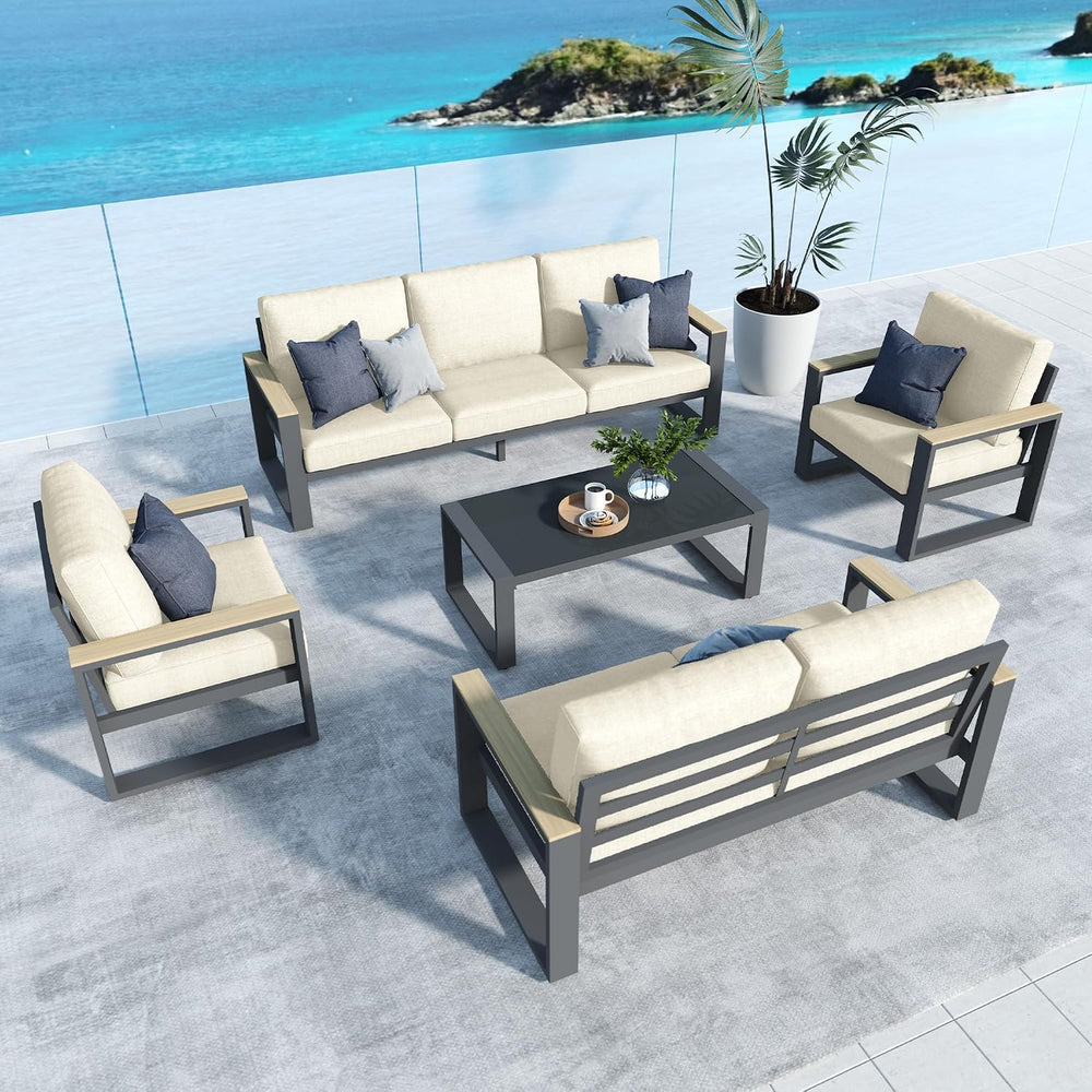 RoyalCraft Aluminum Patio Furniture, 7-Seats Metal Outdoor Furniture Set with...