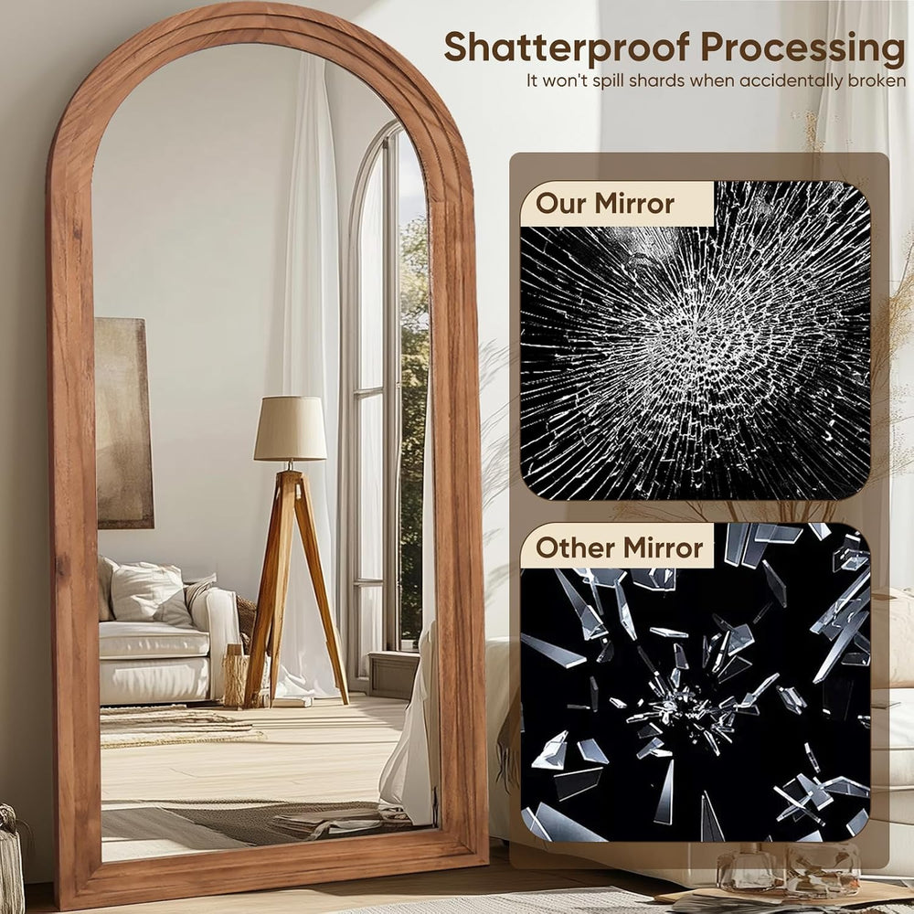 Full Length Mirror 81"x41", Arched Solid Wood Frame with Stand