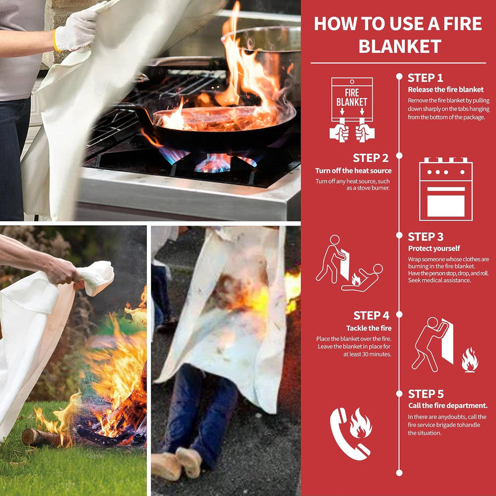 Fire Blanket for Kitchen and Home, 40" x 40", Fiberglass Emergency ...