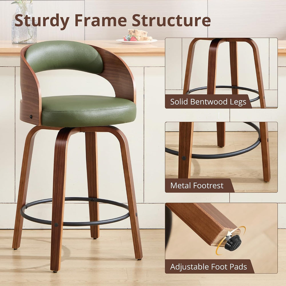 Swivel Bar Stools Set of 2,26" Faux Leather Upholstered Counter Height B...