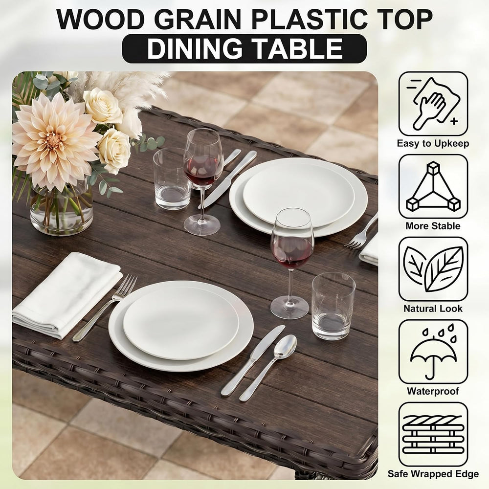 7 Pieces Patio Furniture Set, Patio Sectional with Dining Table & Ottoman