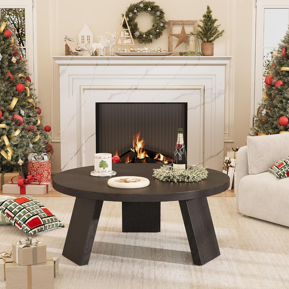 Garvee 33.5" Modern Round Coffee Table for Living Room, Black
