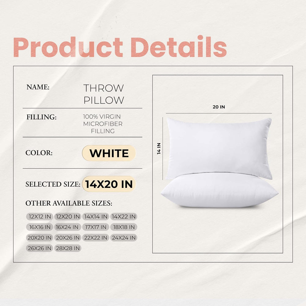 Utopia Bedding 14x20 Pillow Inserts, White Throw Pillows for Couch, 2 Pack