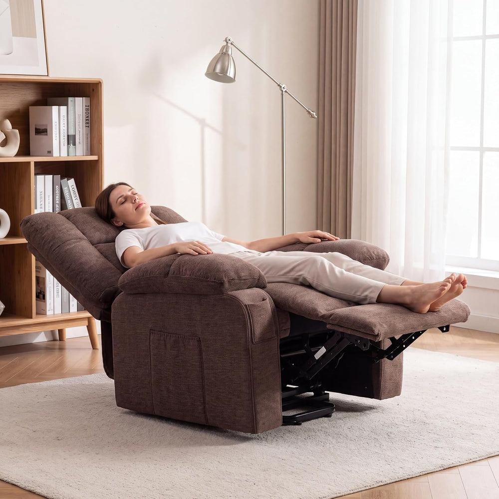 Electric Lift Heat Massage Recliner Chair with Side Pockets, Brown