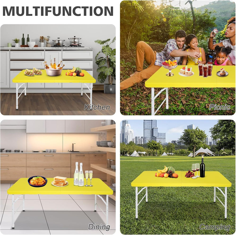Portable 4Ft Folding Table, Heavy Duty Plastic Fold-in-Half Utility Foldable ...