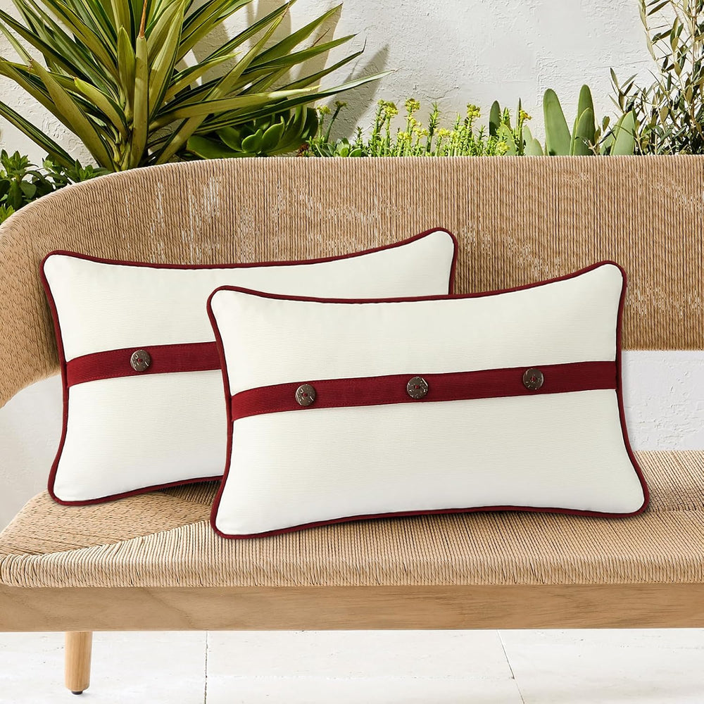 Outdoor Sunbrella Decorative Pillows with Triple Coconut Buttons Pack of 4, 2...