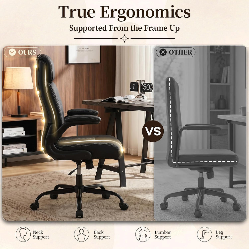Office Chair, Leather Ergonomic Computer Desk Chair with Rocking