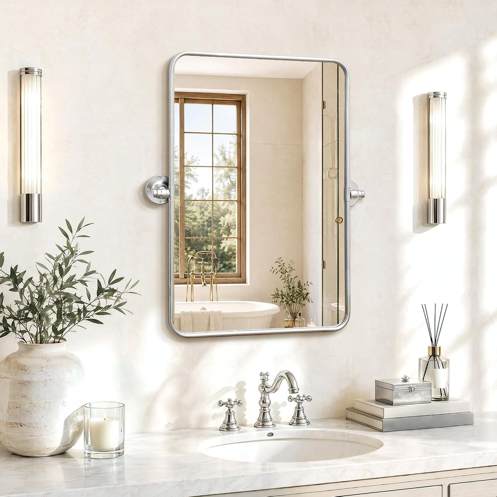 Besdomus Bathroom Pivot Wall Mirror: 20"x30" Silver Vanity Tempered...
