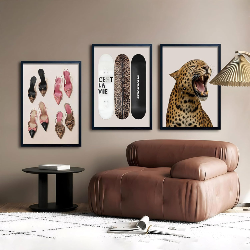 Stockholm Style Set of 3 Wall Art Set Leopard Print & Preppy Fashion Art ...