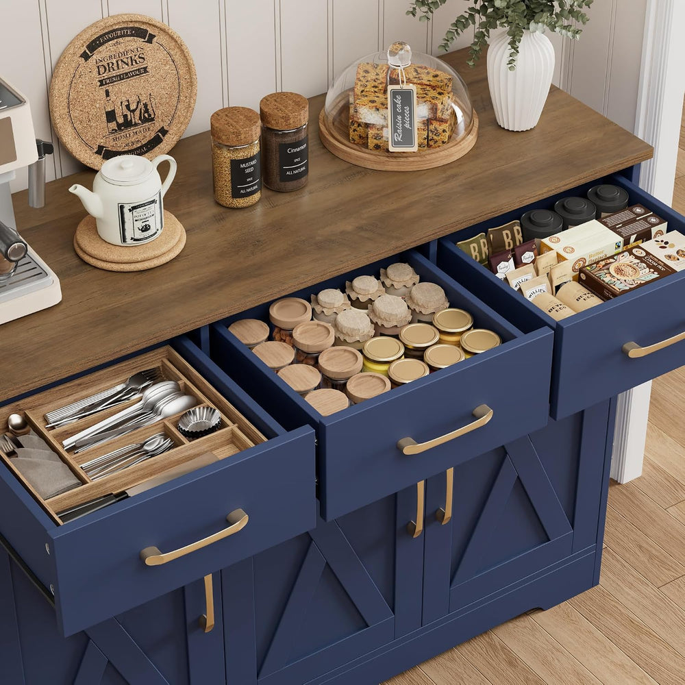 HOSTACK Kitchen Buffet Cabinet with Storage, Sideboard Coffee Bar, Blue
