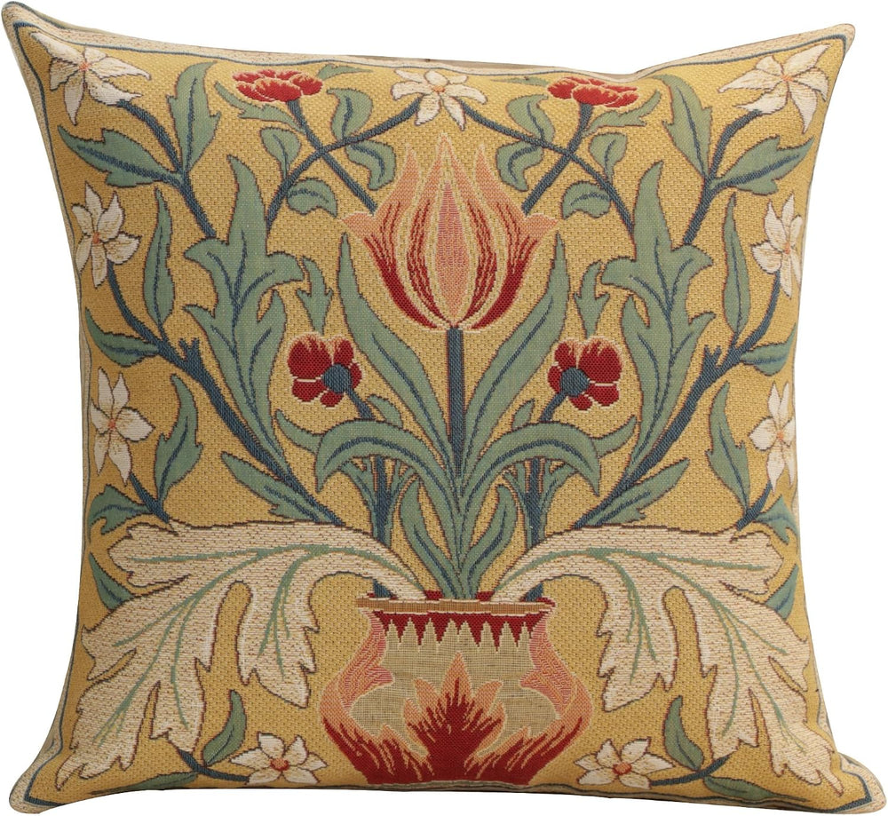 William Morris Red Tulip Tapestry Throw Cotton Cushion Cover, 18 x 18 In