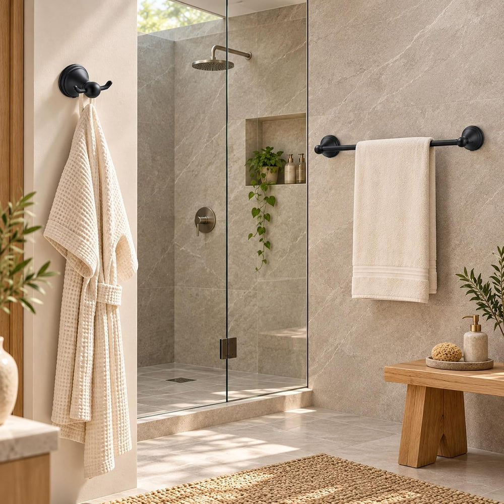 Newfun 8Pcs Matte Black Bathroom Accessories Set Towel Racks for Bathroom