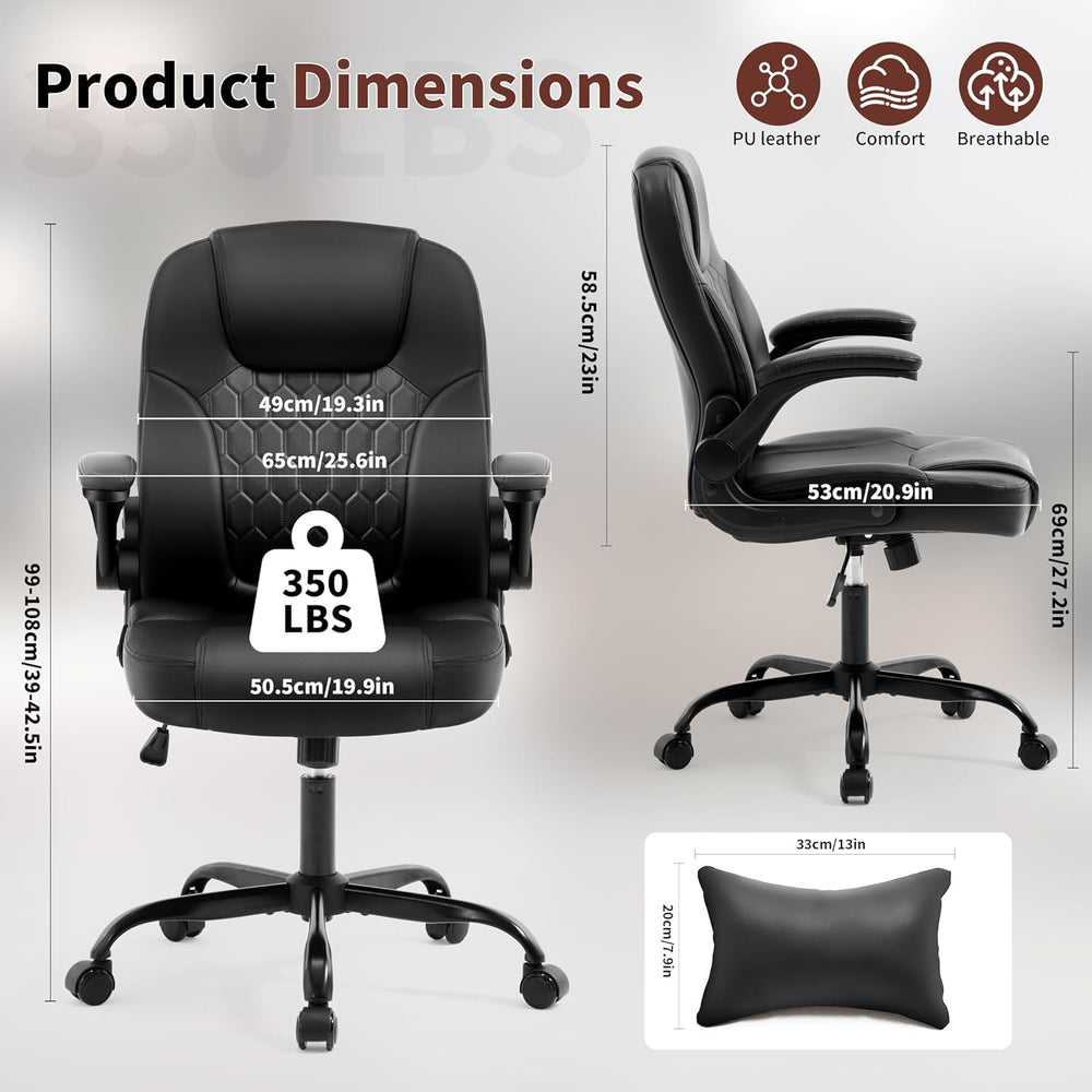Leather Office Chair Swivel Lumbar Support for Short People Black