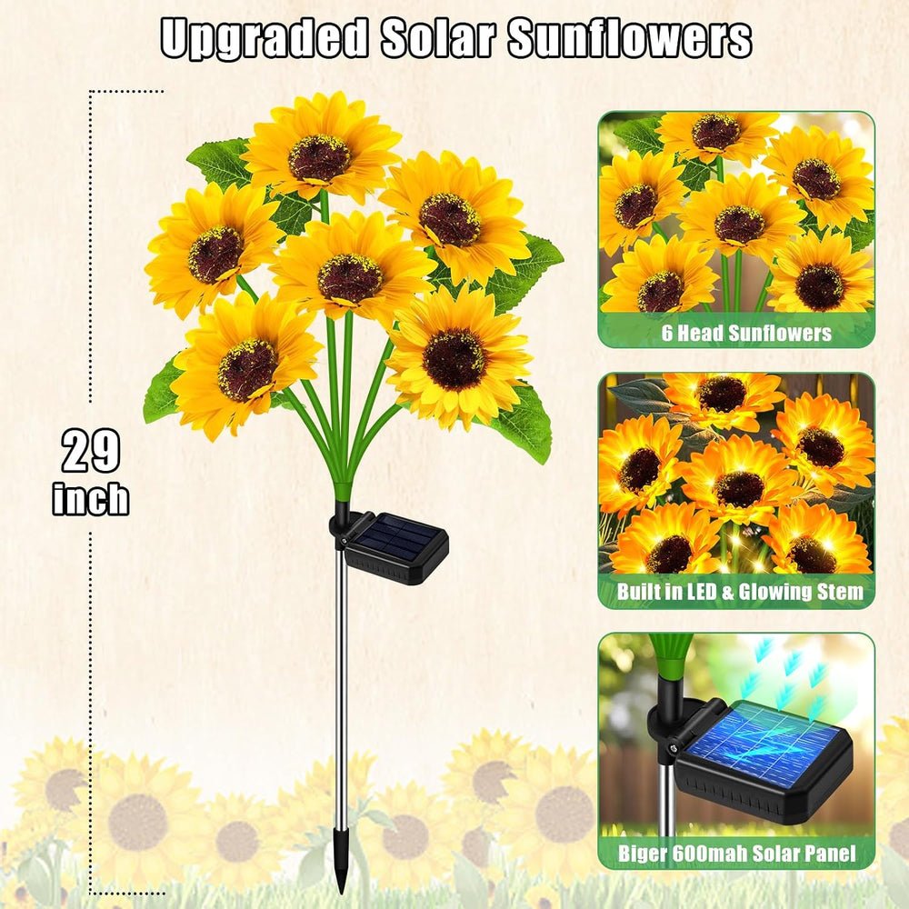 Solar Sunflower Lights Outdoor Flower Garden Stake Lights,4 Pack 24 Sunflower...