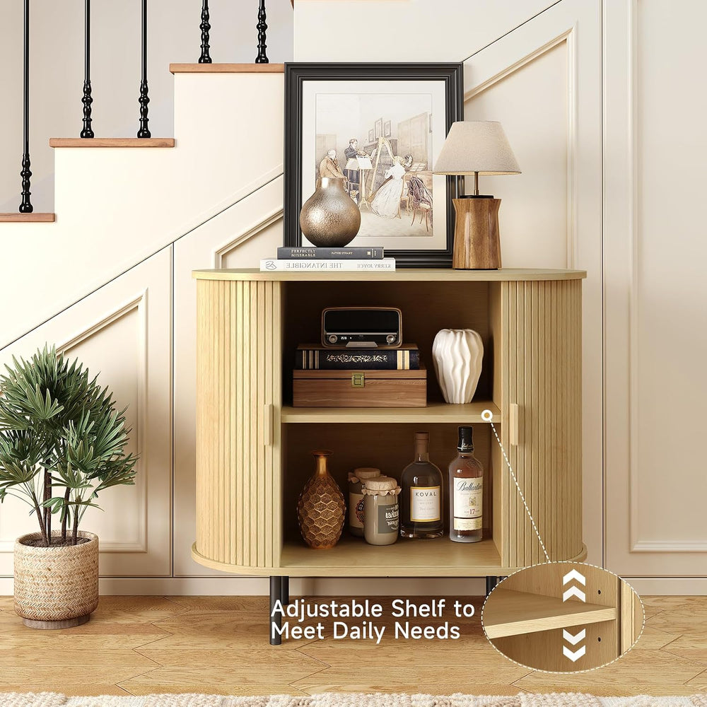 ONBRILL 31.5" Sideboard Buffet Cabinet, Sliding Door/Adjustable Shelf Oak