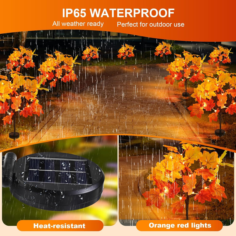 4Pack Fall Solar Lights Outdoor Waterproof,80LED 160 Maple Leaves Solar Garde...