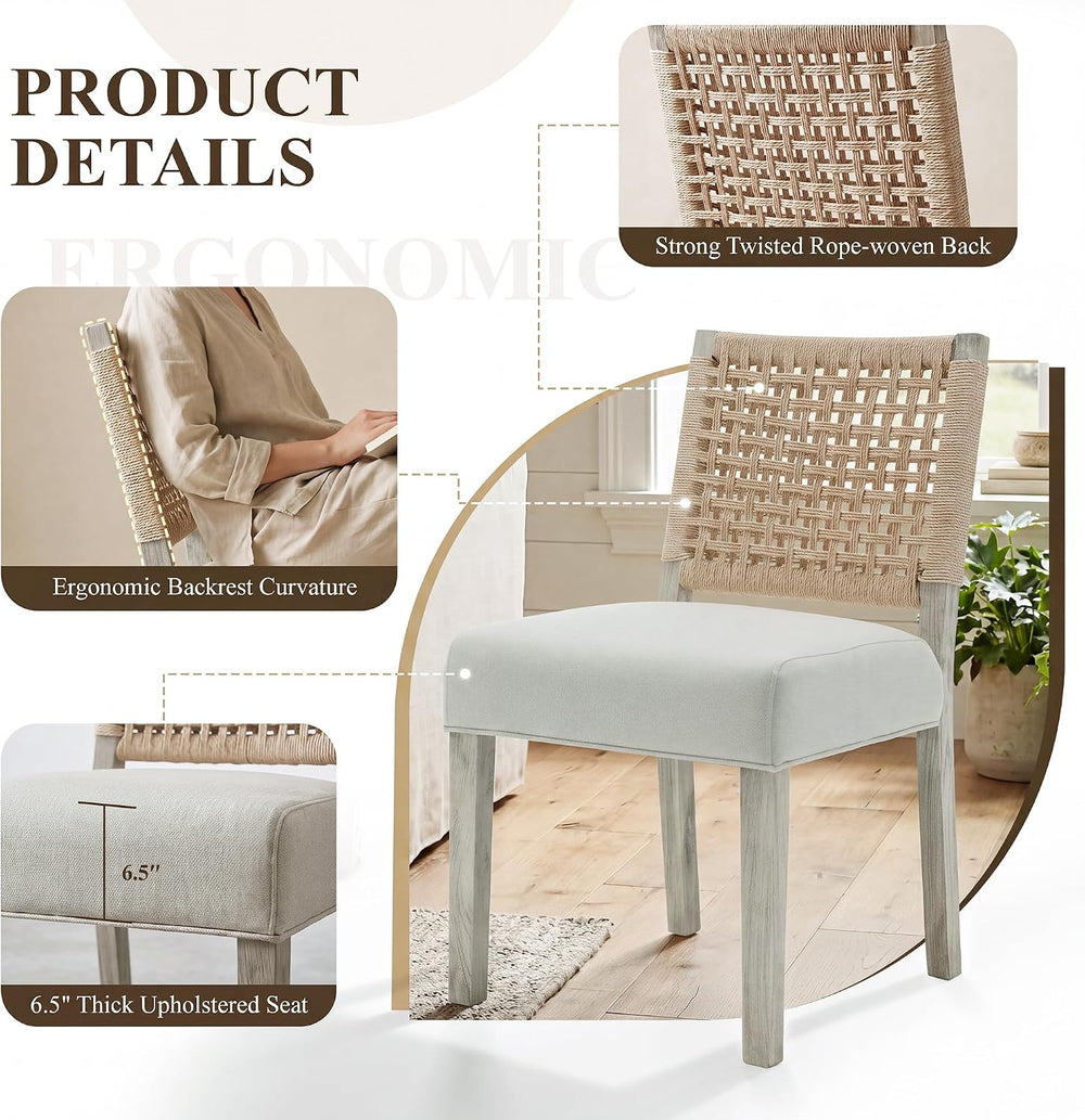 chairus upholstered Dining Chairs Set of 4, Boho Coastal Dining Room Chairs w...