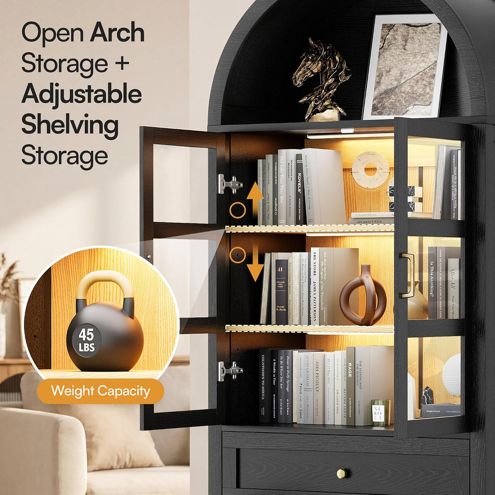 71" Tall Arched Storage Cabinet with Motion Sensor Lights, Farmhouse Fre...