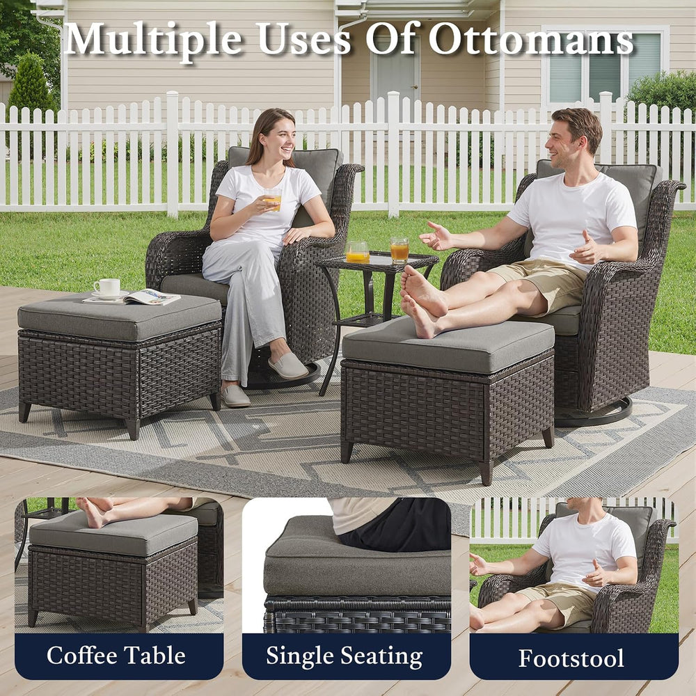 Outdoor Patio Furniture Set-5 Piece Outdoor Swivel Rocker Chairs with Ottoman...