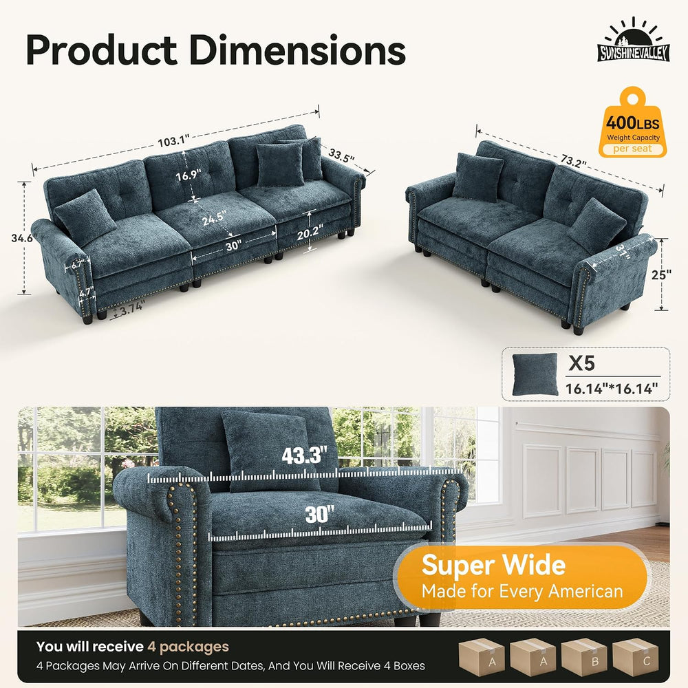 SUNSHINE VALLEY Modular Sectional Sofa Set Living Room 2-Piece Deep Seats