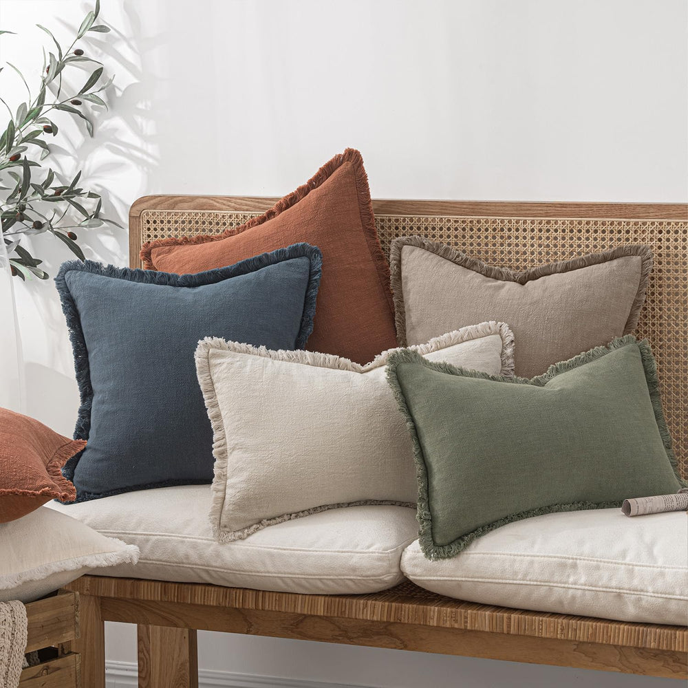 MIULEE Boho Linen Fringe Decorative Fall Throw Pillow Covers Dune 20x20