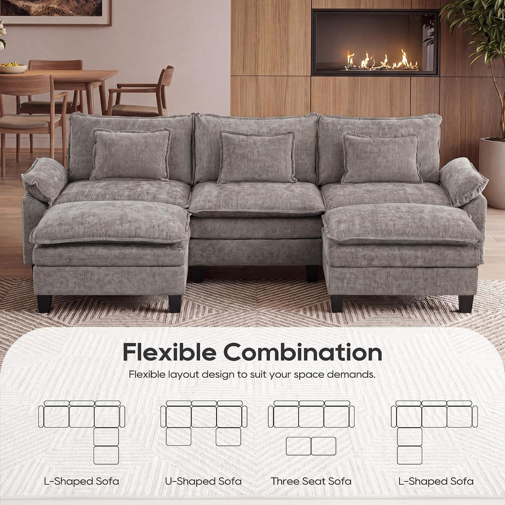 URRED Oversized Modular Sectional Sofa,Gray:122" U Shaped